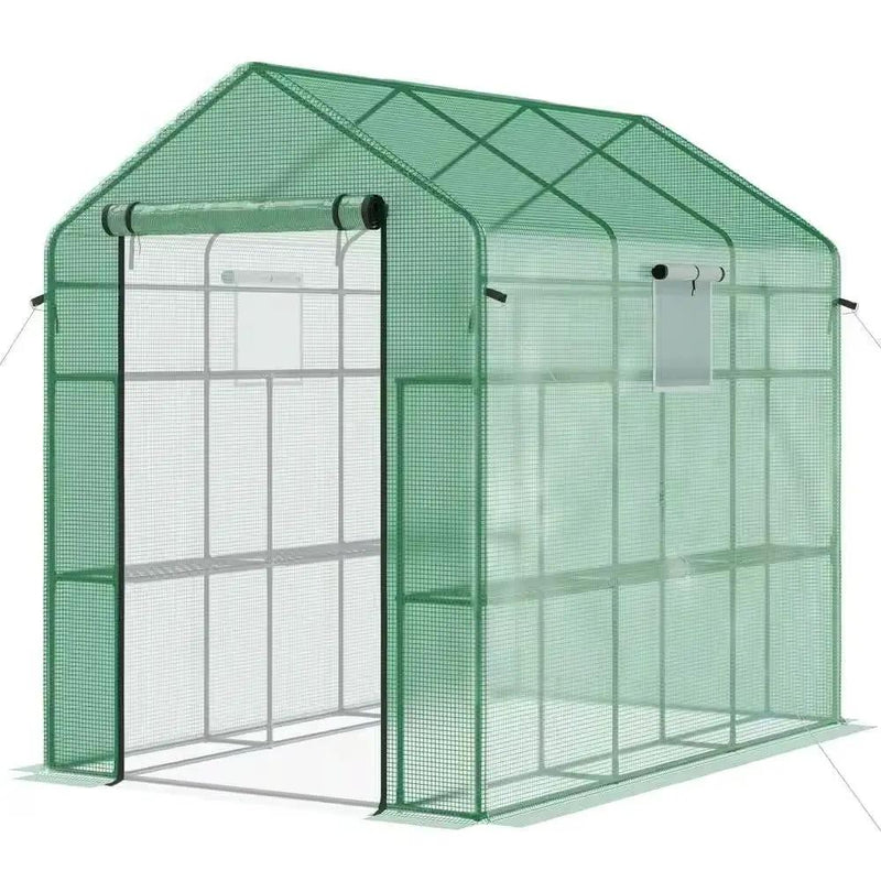 7 ft x 4.7 ft Oudoor Greenhouse with Steel Frame and Green PE Cover by HomePacific