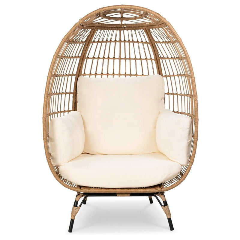 Oversized Patio Lounger Indoor/Outdoor Wicker Egg Chair Off White by HomePacific