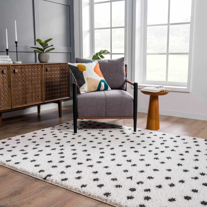 Chaia Dotted Black & White Plush Rug - Clearance by Boutique Rugs
