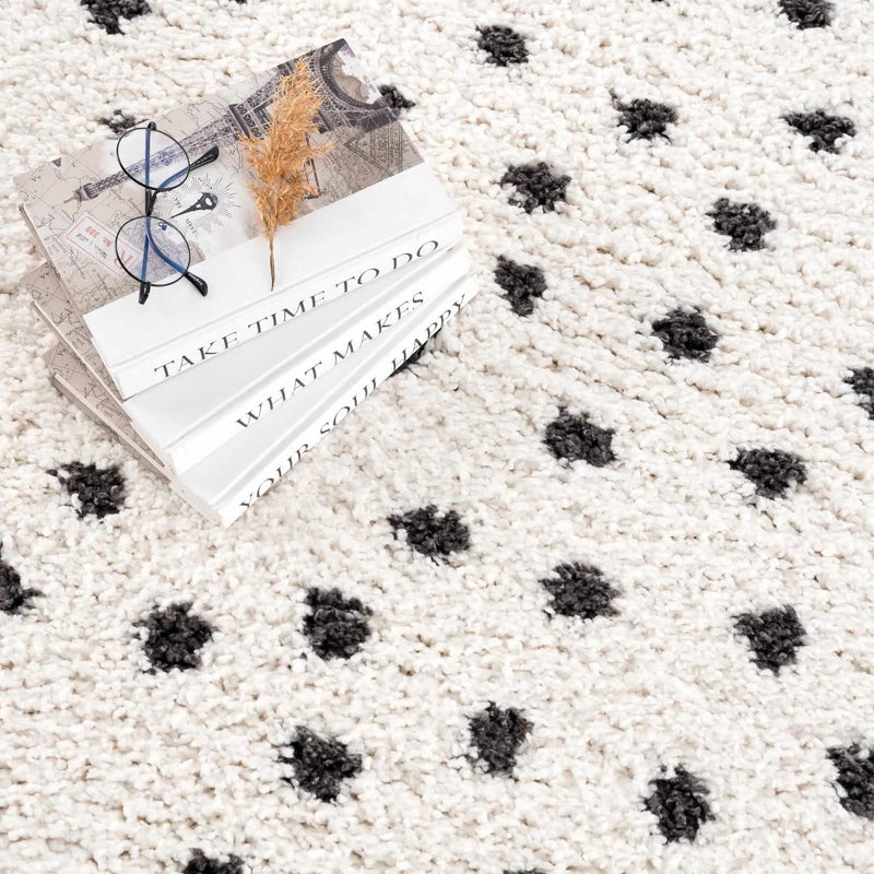 Chaia Dotted Black & White Plush Rug - Clearance by Boutique Rugs
