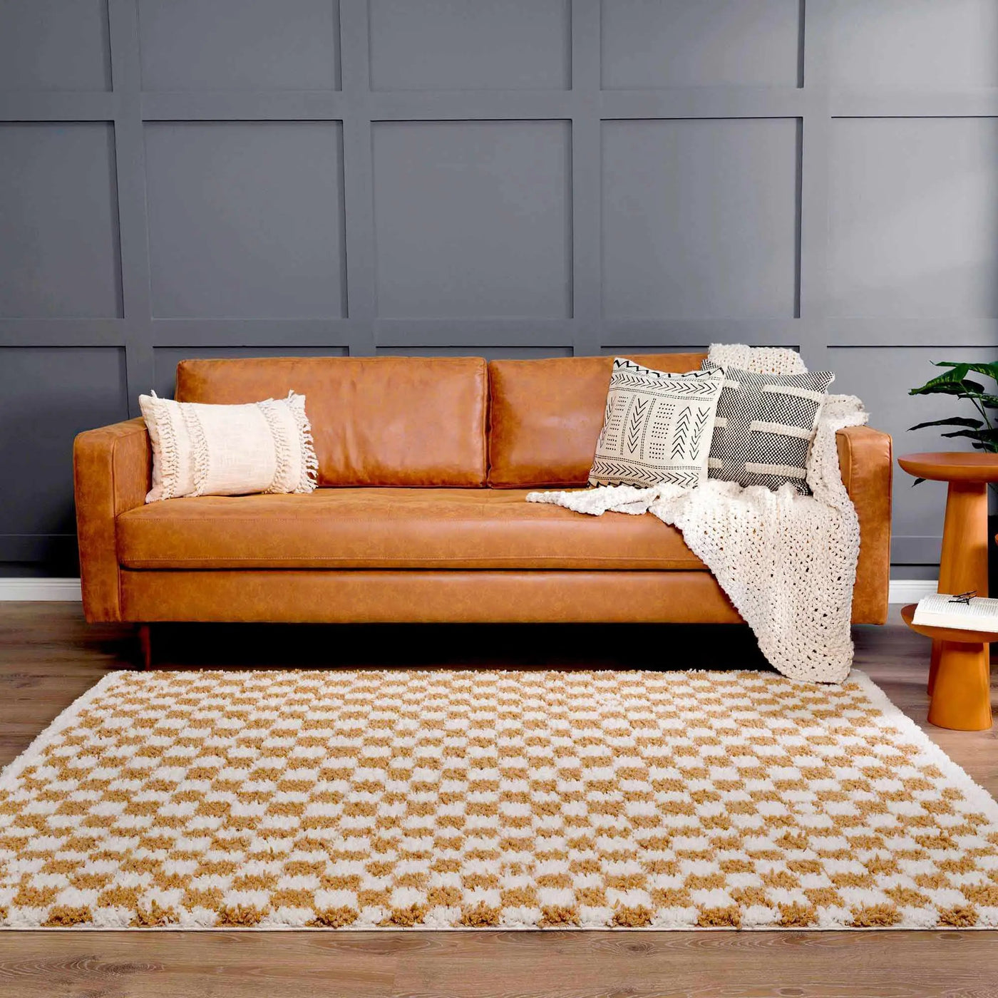 Kieu Mustard & Ivory Checkered Area Rug by Boutique Rugs