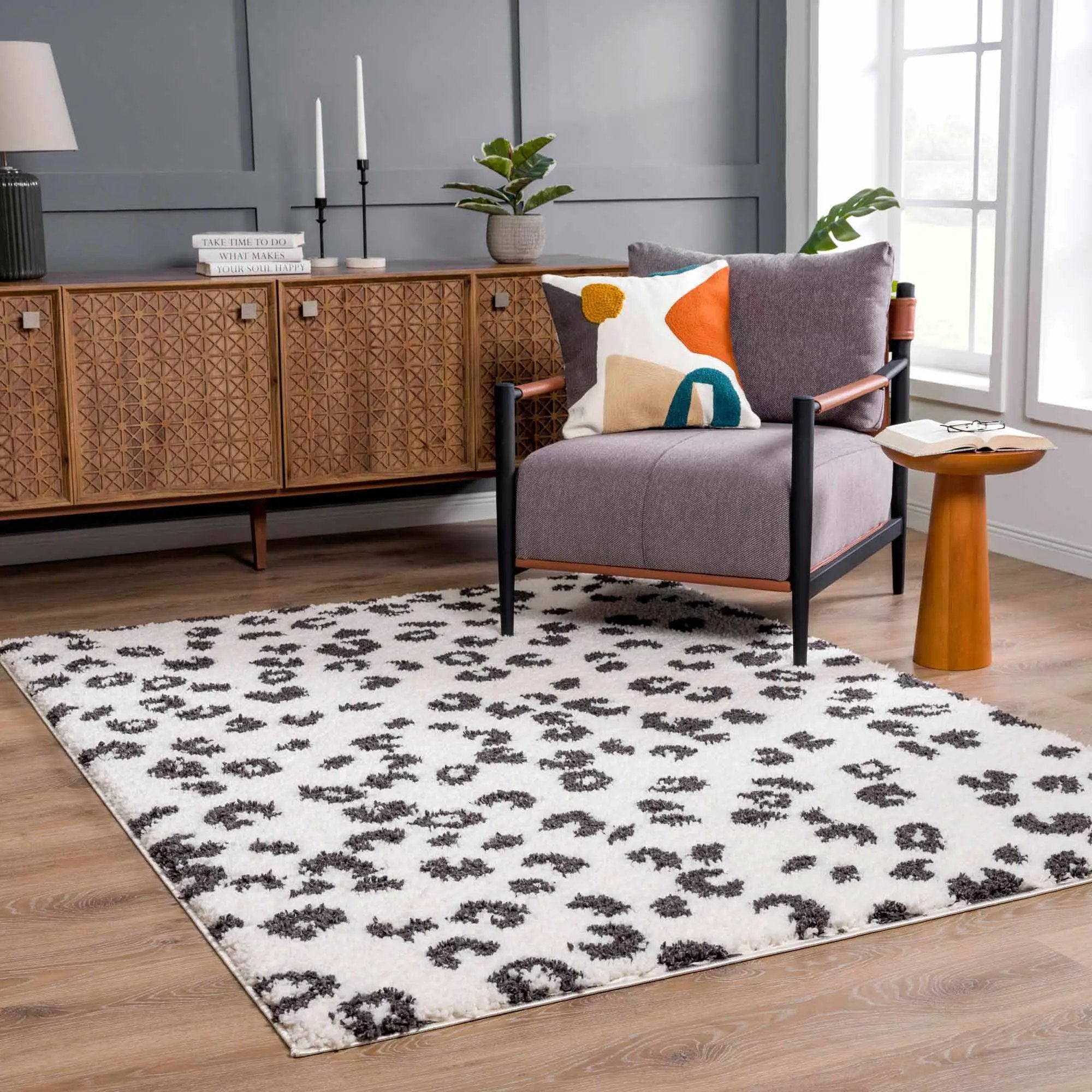 Zhen Black Spots Leopard Rug - Clearance by Boutique Rugs