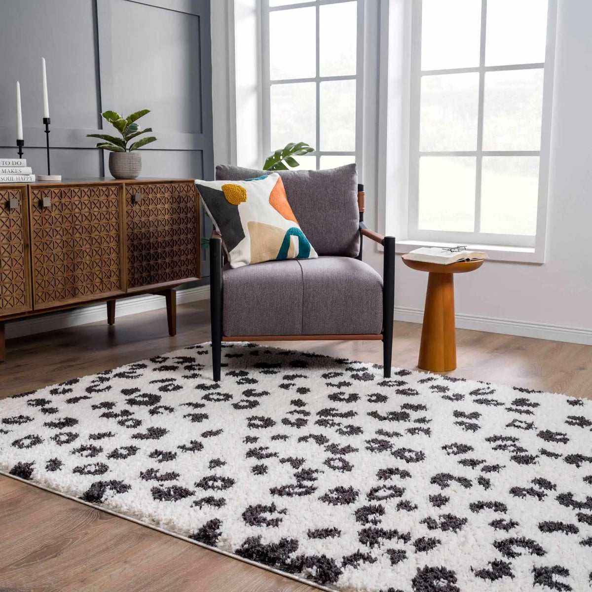 Zhen Black Spots Leopard Rug - Clearance, installed in a room