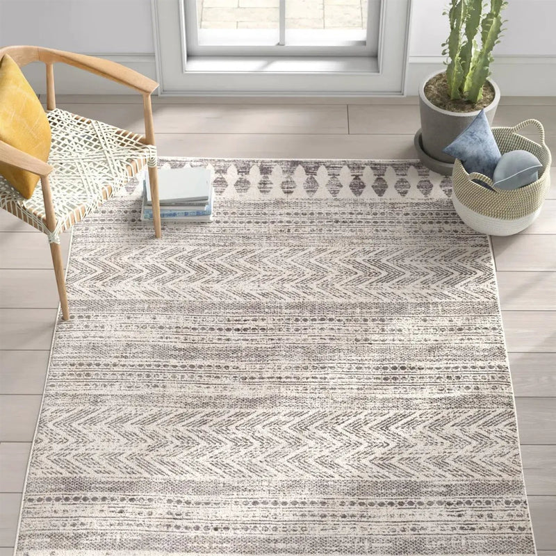6.6-ft. x 9-ft. Grey Ivory Chevron Stripe Geometric Boho Style Area Rug by HomePacific