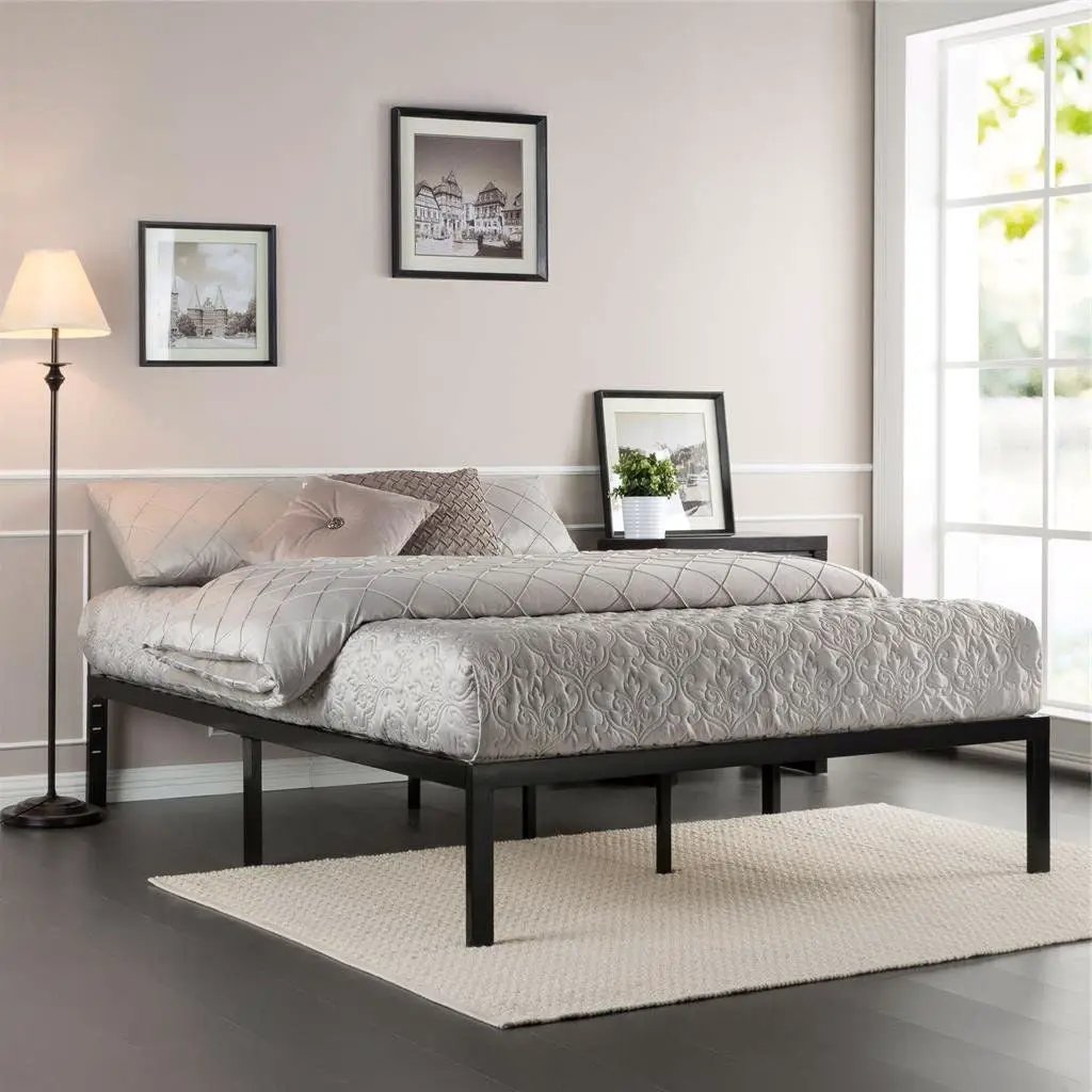 Twin size Black Metal Platform Bed Frame with Wood Slats by HomePacific