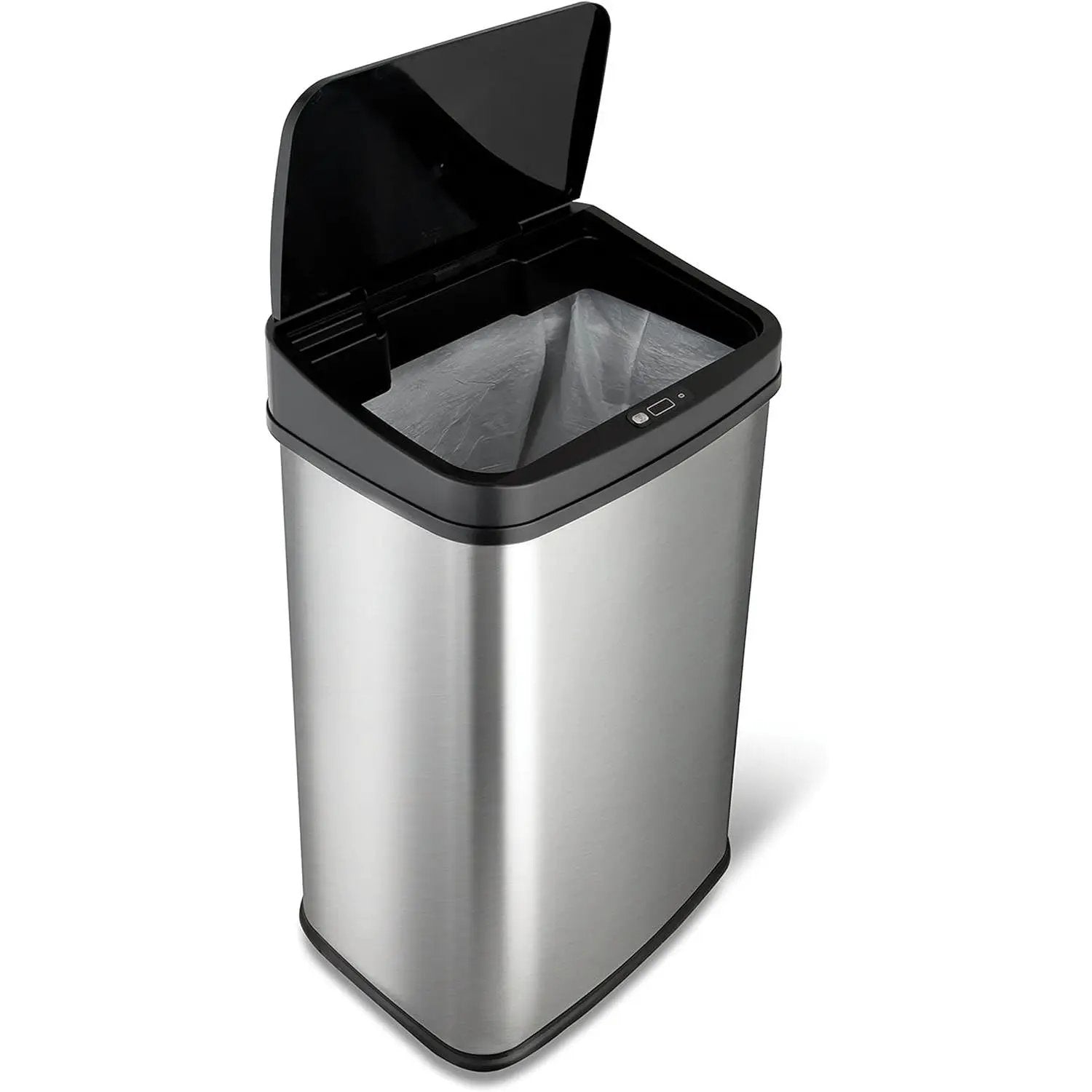 Silver/Black 13-Gallon Stainless Steel Kitchen Trash Can with Motion Sensor Lid by HomePacific