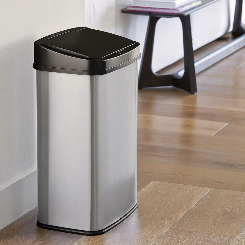Silver/Black 13-Gallon Stainless Steel Kitchen Trash Can with Motion Sensor Lid by HomePacific