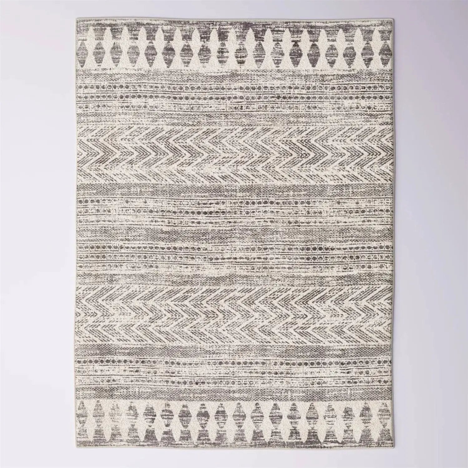 8-ft. x 10-ft. Grey Ivory Chevron Stripe Geometric Boho Style Area Rug by HomePacific