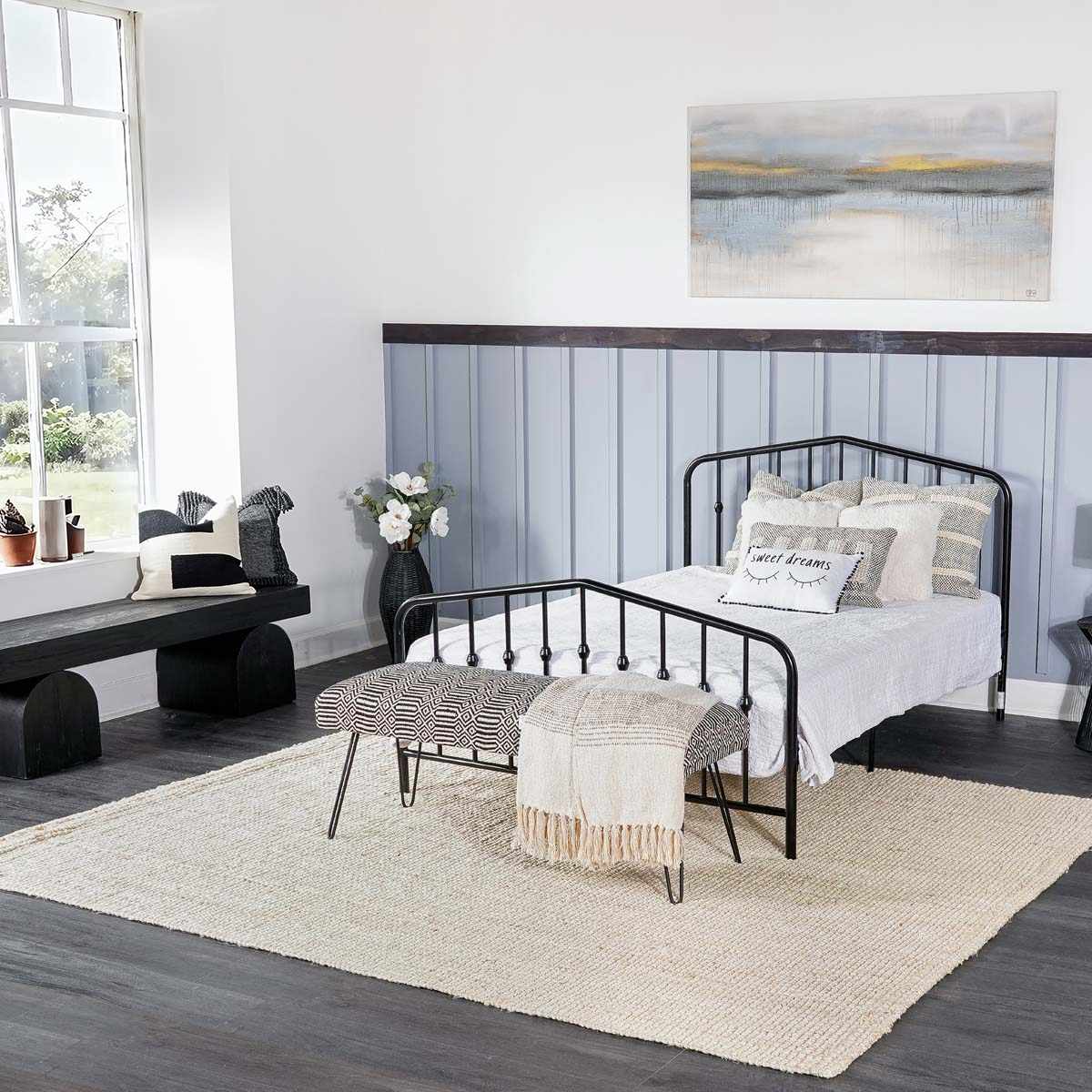 Ambel Cream Jute Rug, installed in a room
