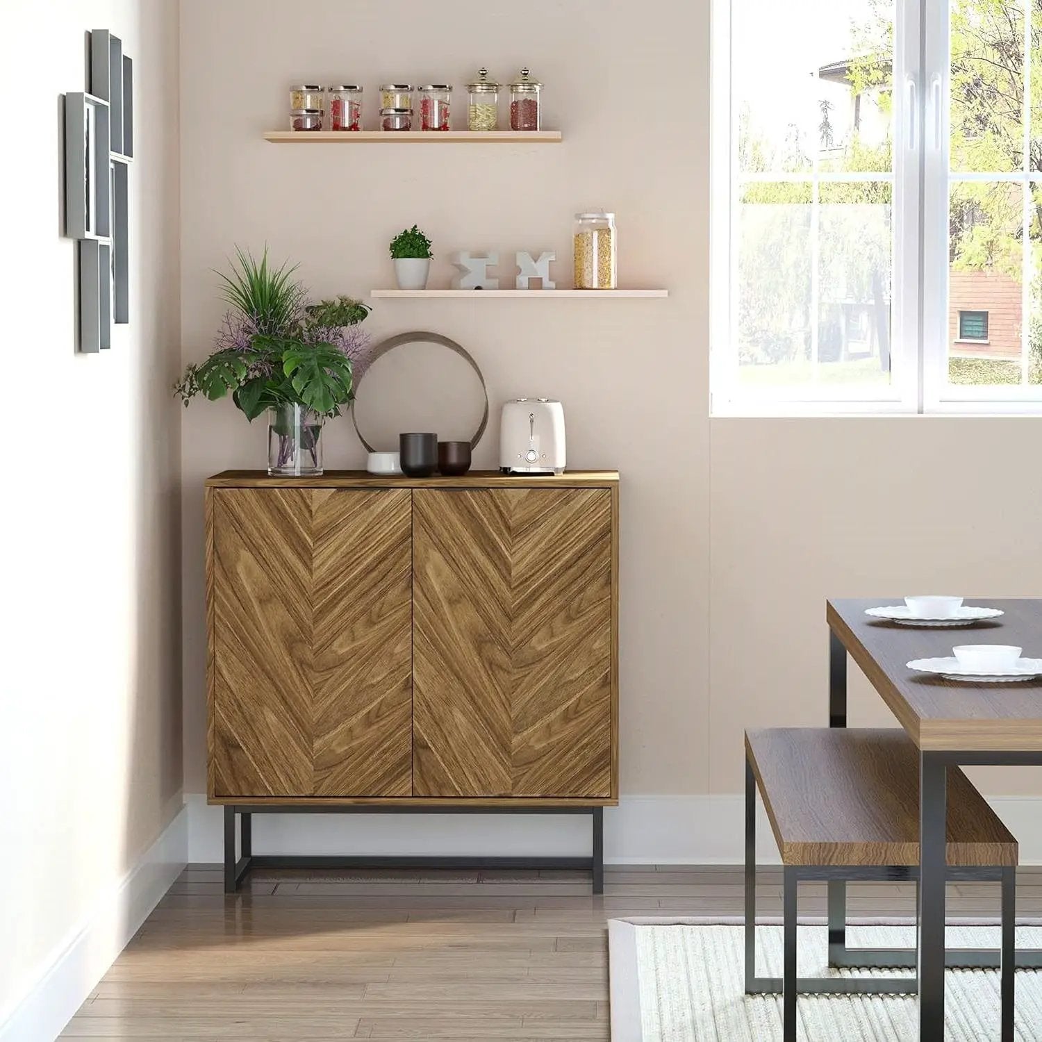 Modern Entryway Sideboard Buffet Dining Storage Cabinet in Walnut Wood Finish by HomePacific