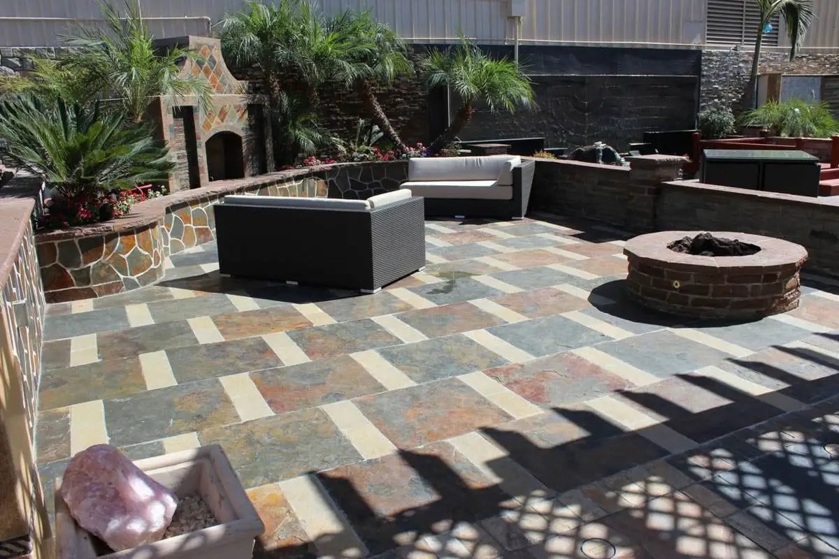 California Gold Natural Slate Pavers 6x12 in a finished room