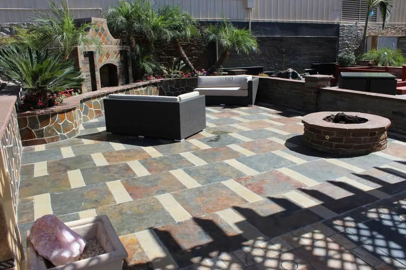 California Gold Natural Slate Pavers 6x12 in a finished room