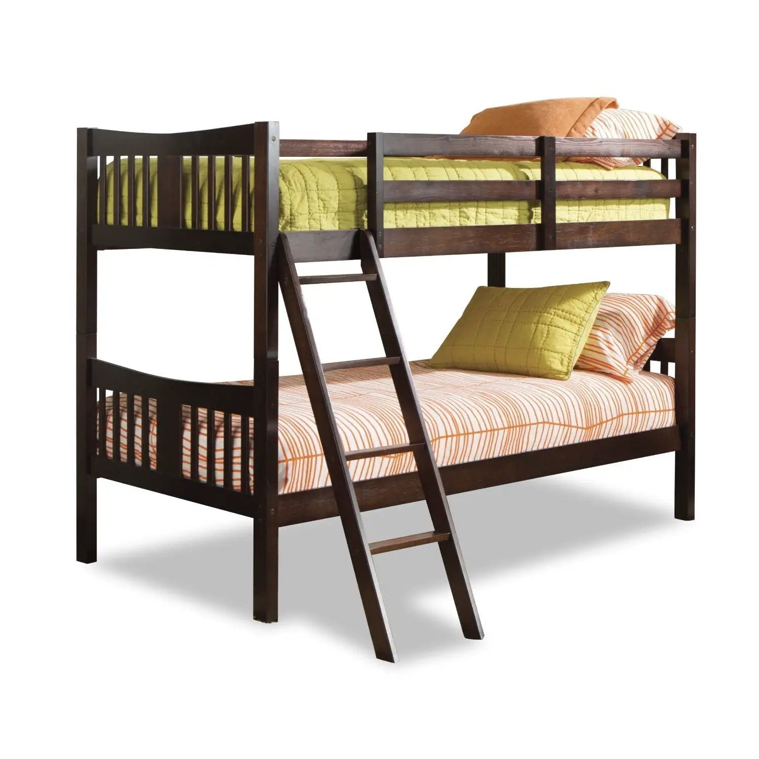 Twin over Twin Solid Wood Bunk Bed in Espresso Finish by HomePacific