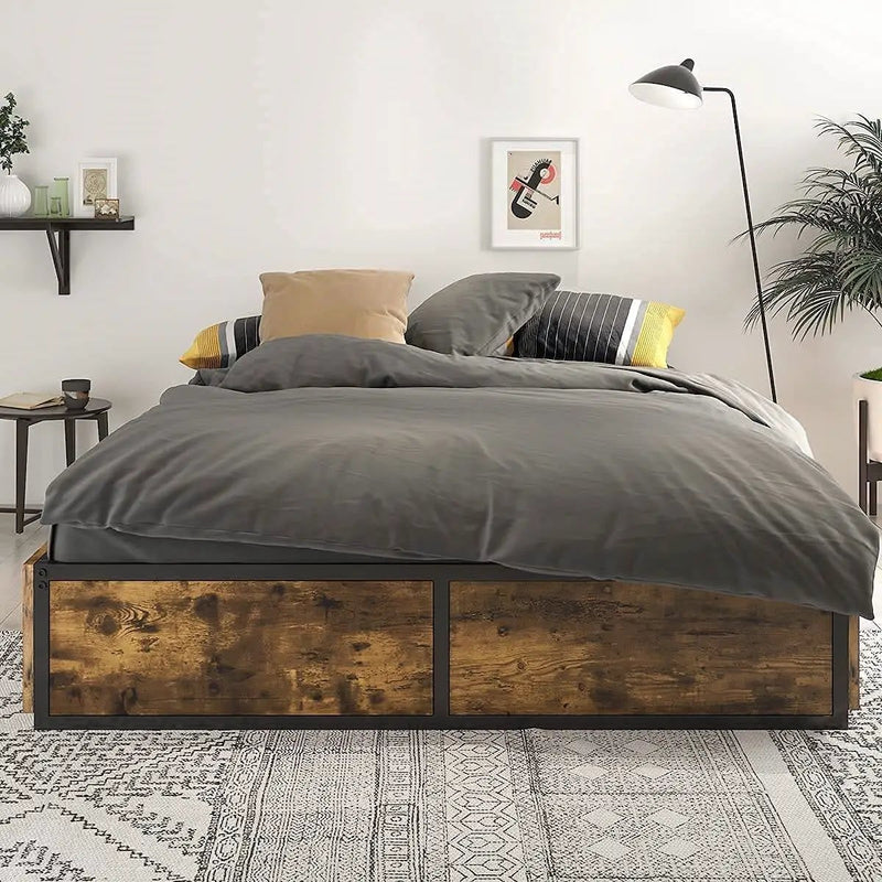 Queen Metal Wood Platform Bed Frame with 4 Storage Drawers - 800 lbs Max Weight by HomePacific