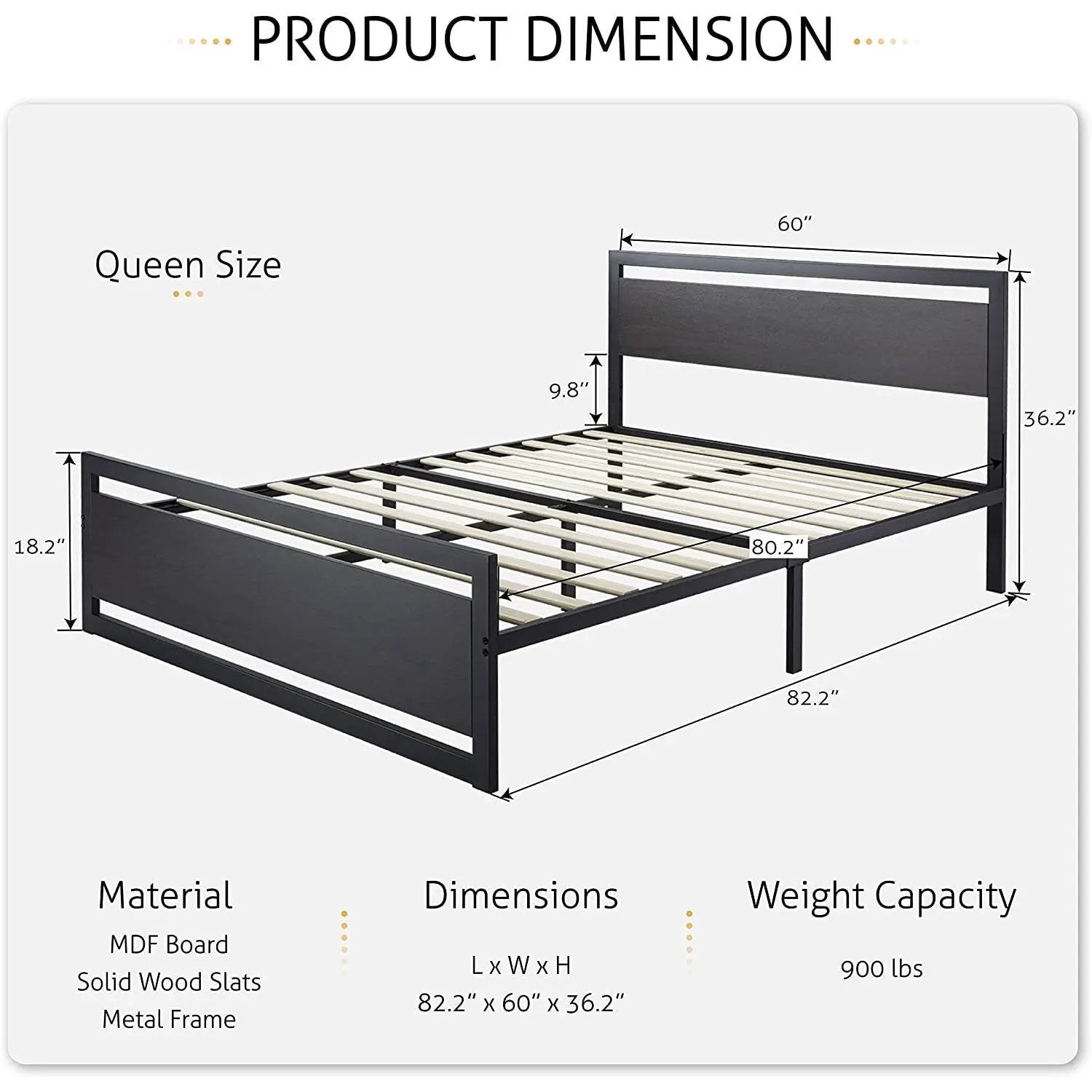 Full Black Metal Platform Bed Frame with Wood Panel Headboard and Footboard by HomePacific