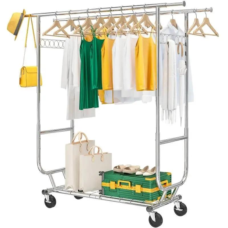 Heavy Duty Double Bar Clothes Garment Rack on Wheels - 600 lbs Capacity by HomePacific