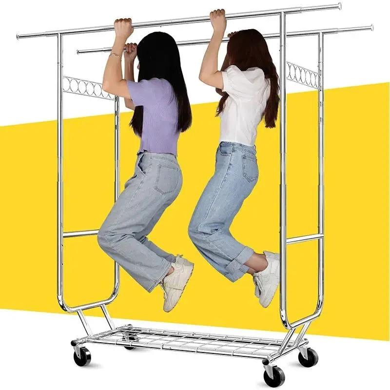 Heavy Duty Double Bar Clothes Garment Rack on Wheels - 600 lbs Capacity by HomePacific