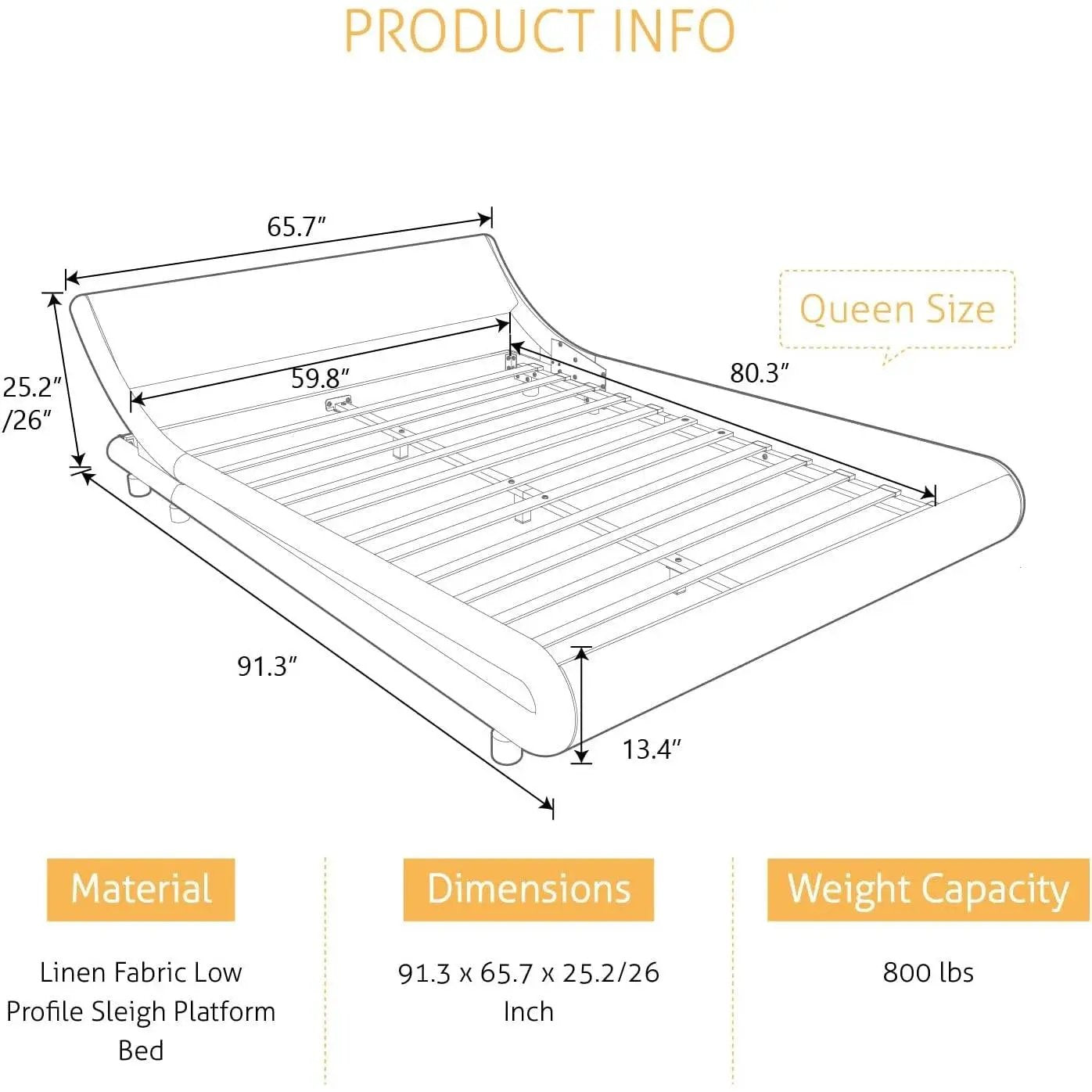 Queen Modern Black Faux Leather Upholstered Platform Bed Frame with Headboard by HomePacific
