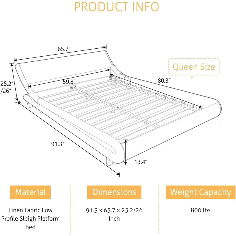 Queen Modern Black Faux Leather Upholstered Platform Bed Frame with Headboard by HomePacific