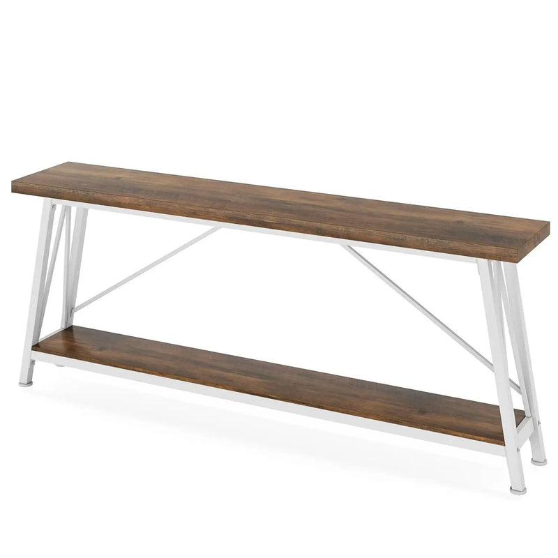 Heavy Duty 70-inch Industrial Brown Wood Top Sofa Table with White Metal Frame by HomePacific