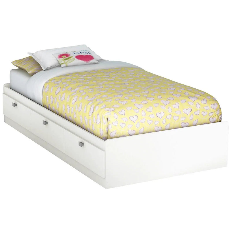 Twin size White Platform Bed for Kids Teens Adults with 3 Storage Drawers by HomePacific