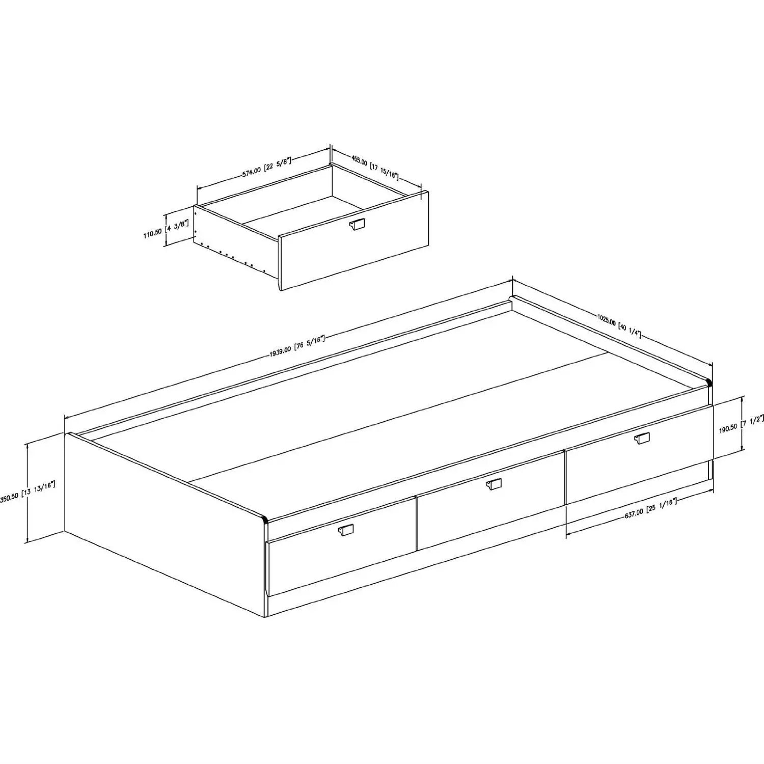 Twin size White Platform Bed for Kids Teens Adults with 3 Storage Drawers by HomePacific
