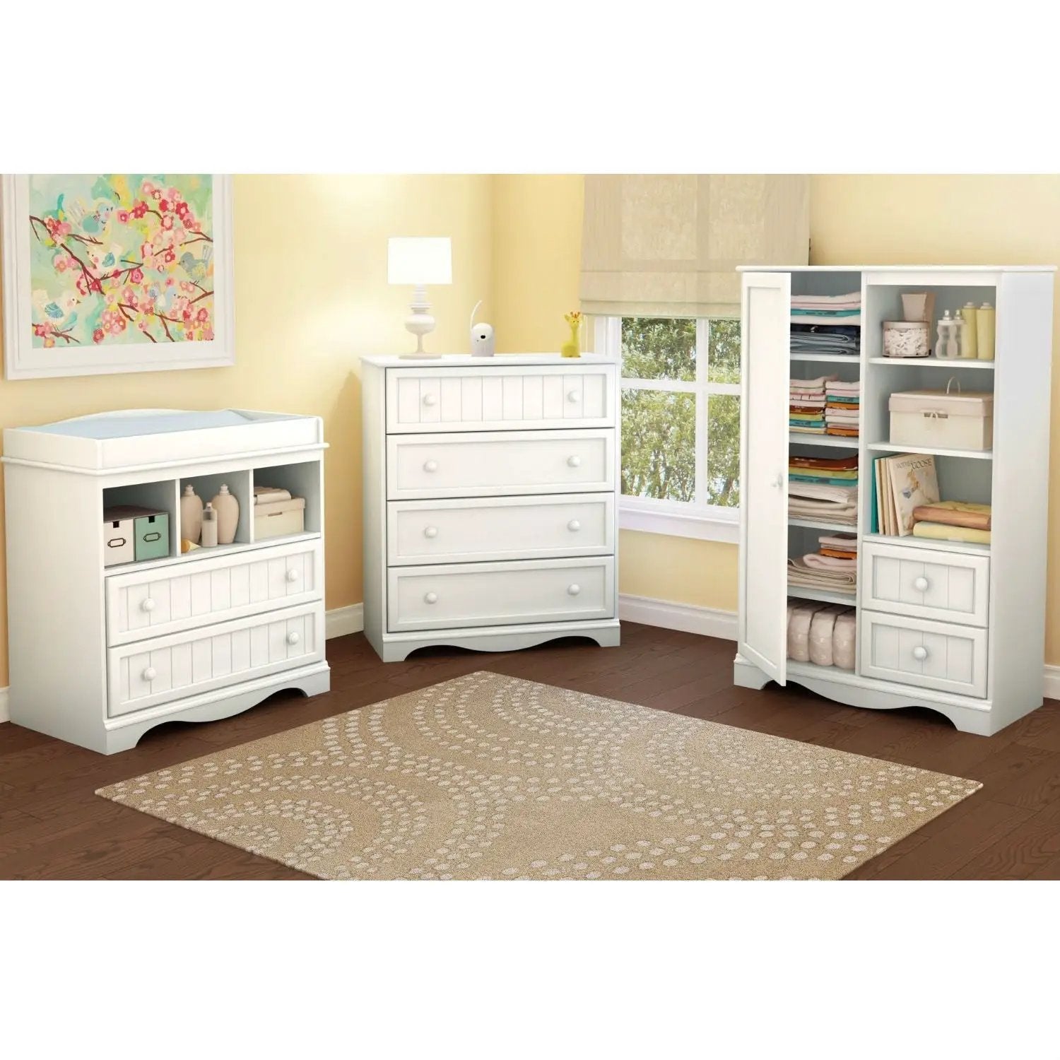 White Wood Baby Diaper Changing Table with 2 Drawers by HomePacific