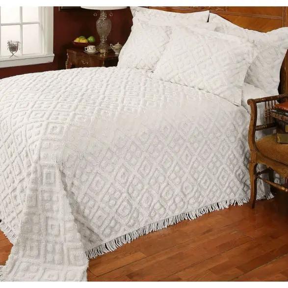 Full size Diamond Pattern Cotton Chenille Bedspread in White by HomePacific