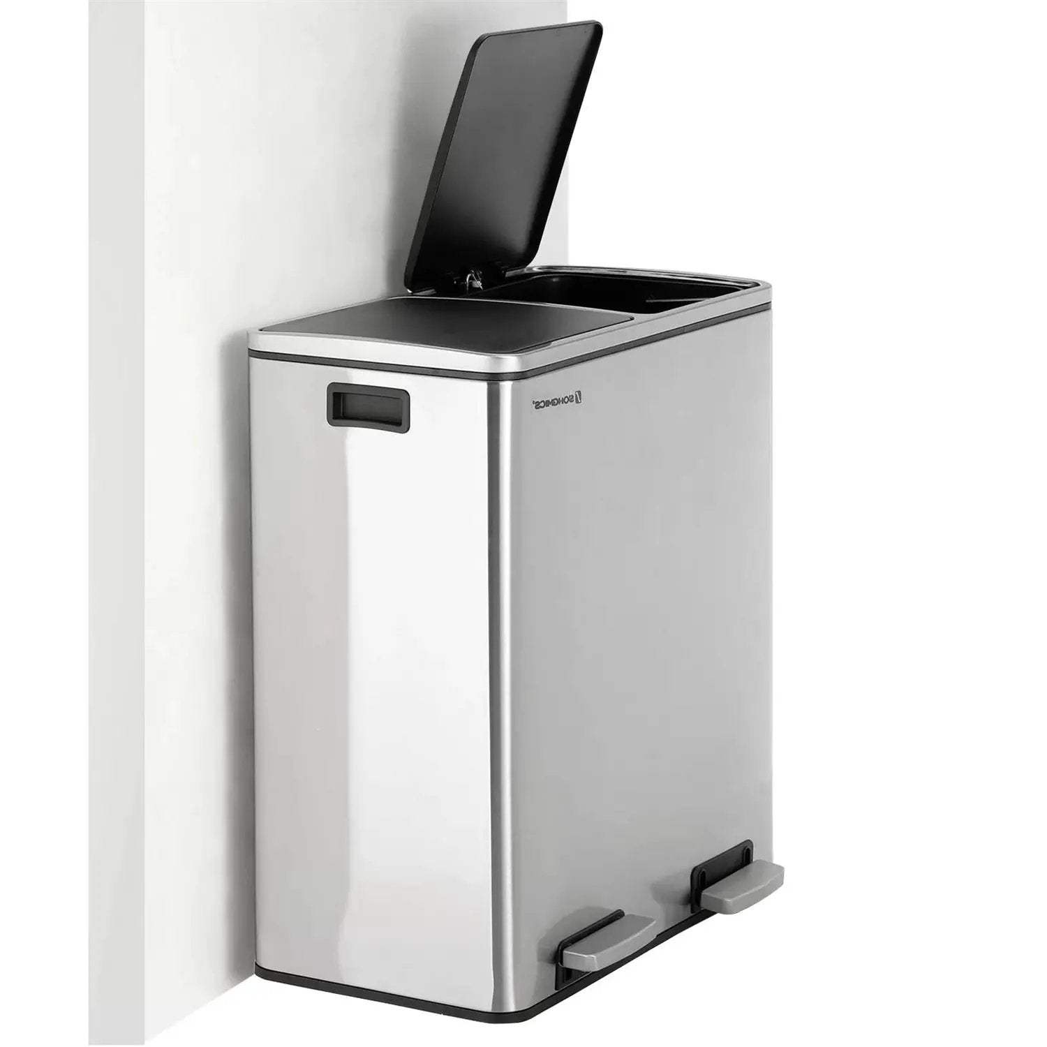 Dual Stainless Steel 16-Gallon Trash Can Recycle Bin with 2 Step on Pedal Lids by HomePacific