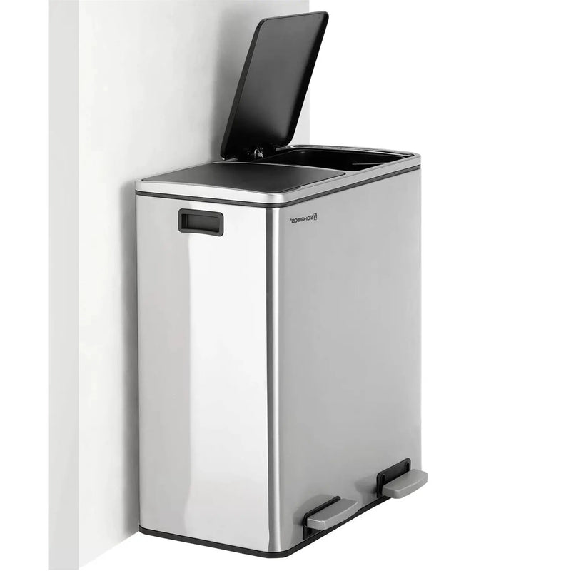 Dual Stainless Steel 16-Gallon Trash Can Recycle Bin with 2 Step on Pedal Lids by HomePacific