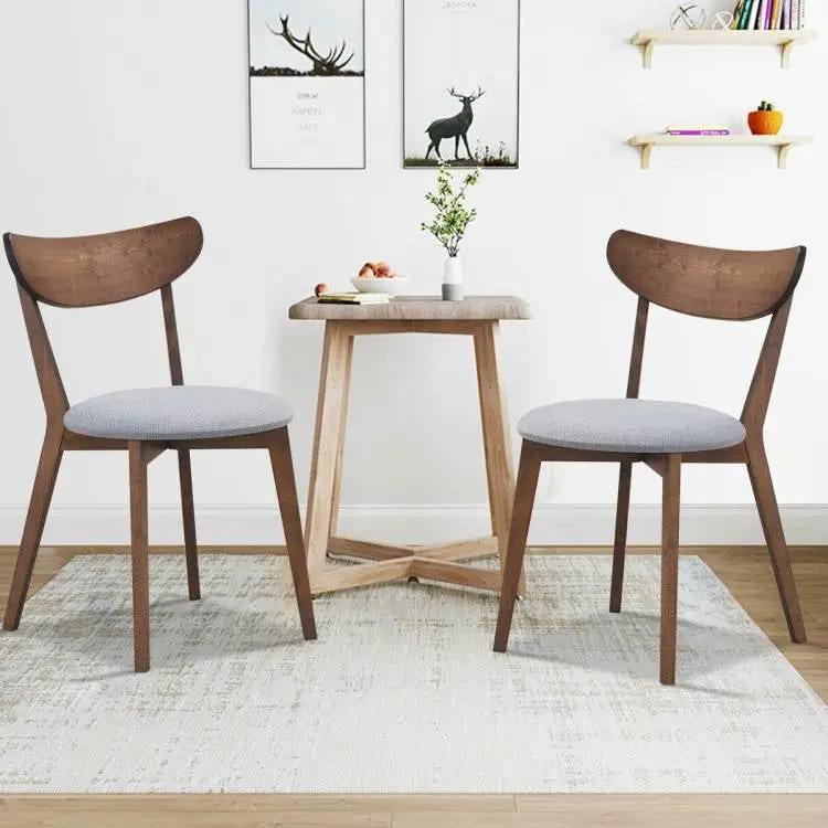 Set of 2 Mid-Century Modern Curved Back Wood Dining Chair Grey Upholstered Seat by HomePacific