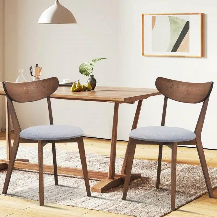 Set of 2 Mid-Century Modern Curved Back Wood Dining Chair Grey Upholstered Seat by HomePacific
