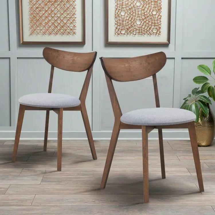 Set of 2 Mid-Century Modern Curved Back Wood Dining Chair Grey Upholstered Seat by HomePacific