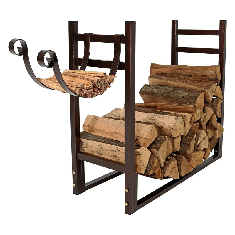 Bronze Metal Indoor/Outdoor Firewood Log Rack with Removeable Kindle Holder by HomePacific