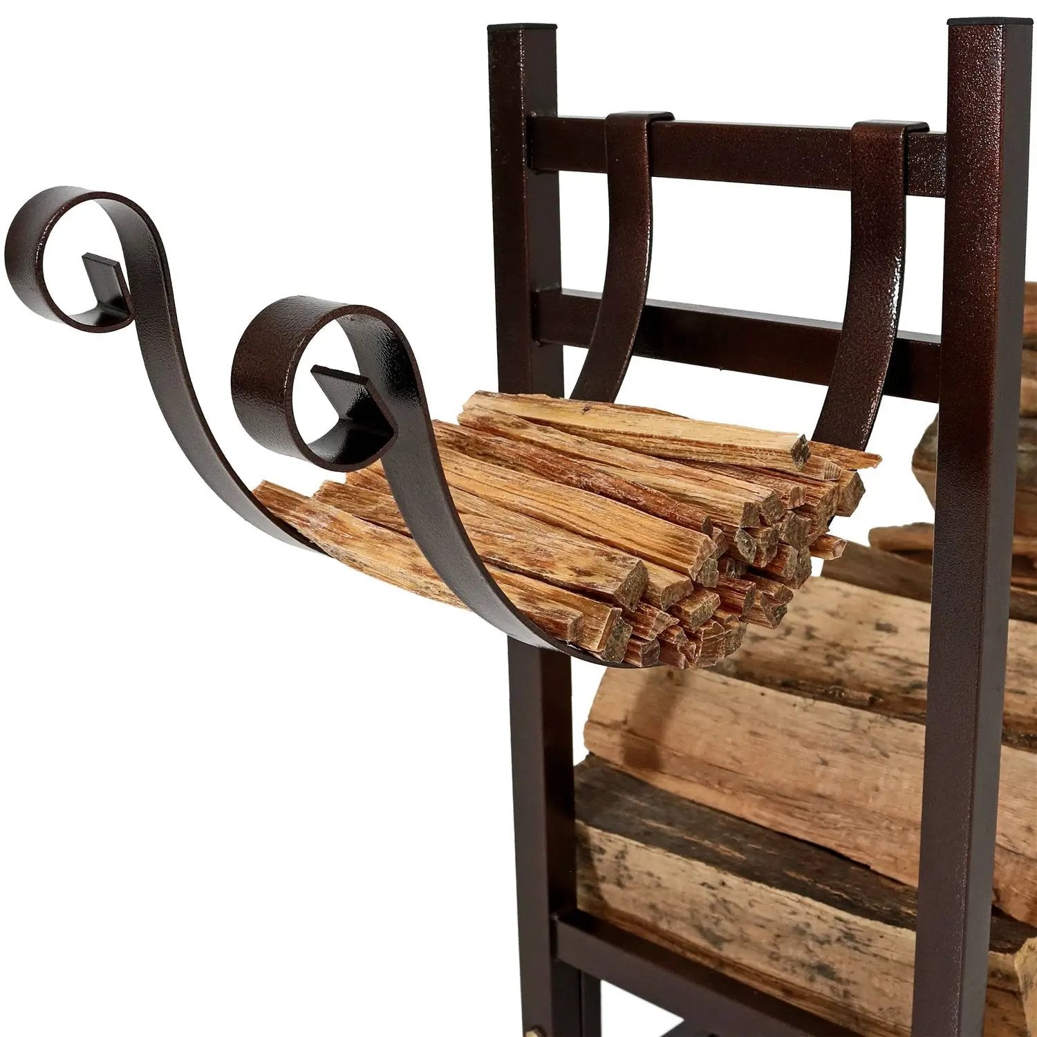 Bronze Metal Indoor/Outdoor Firewood Log Rack with Removeable Kindle Holder by HomePacific