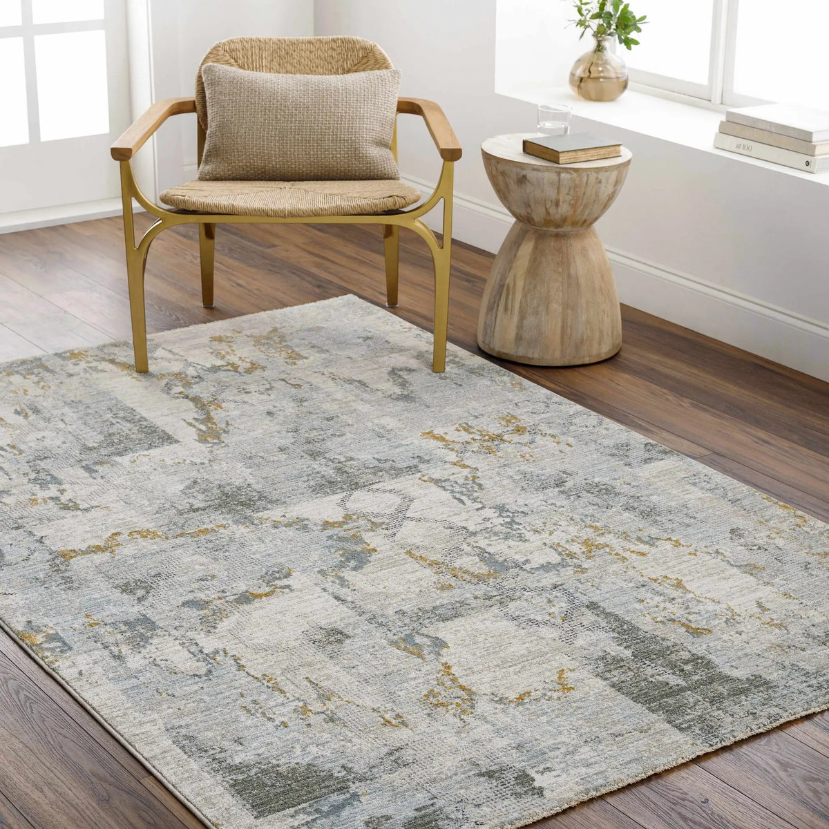 Adlai Textured Rug with Fringes, installed in a room 3