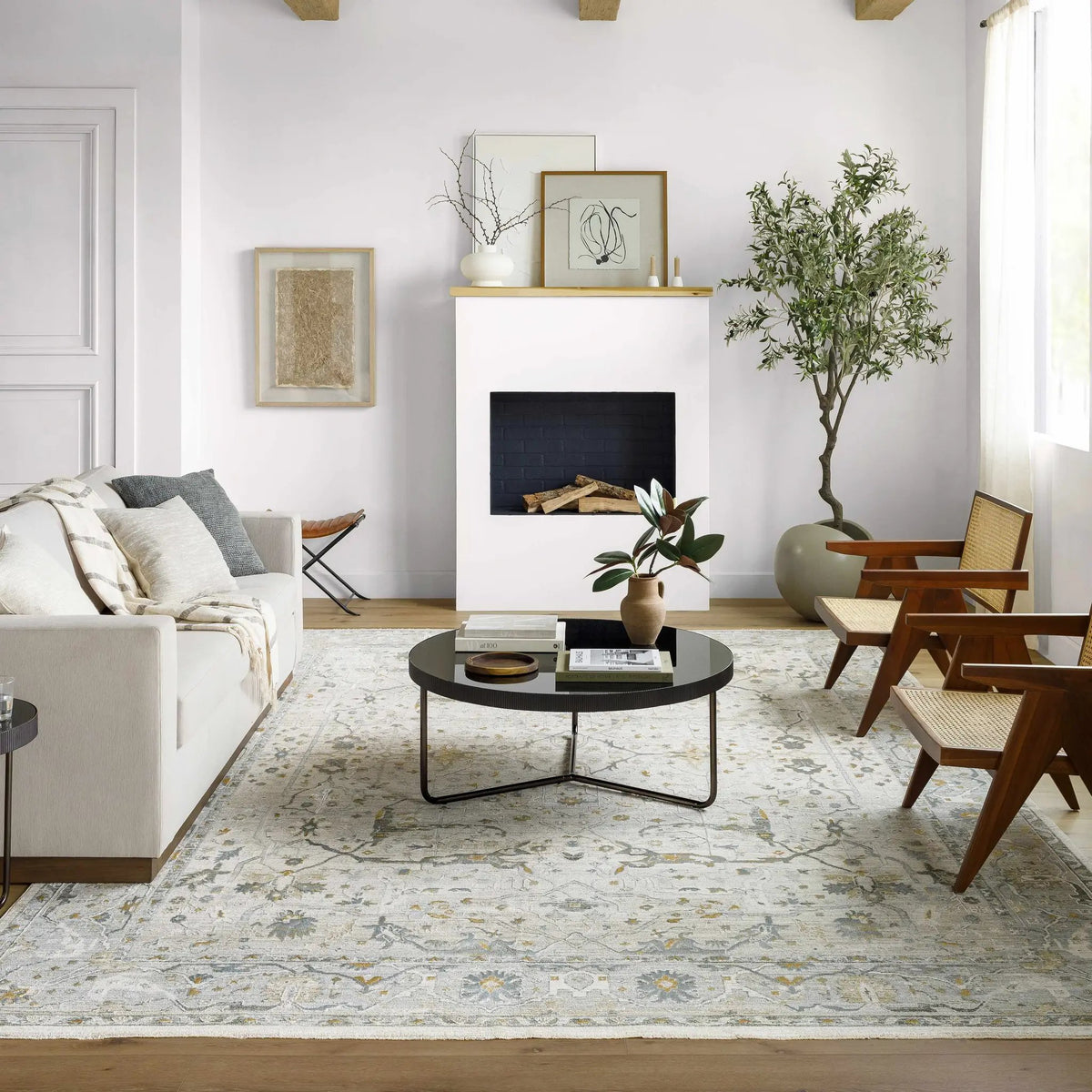 Aviva Off-White Textured Rug with Fringes, installed in a room 2
