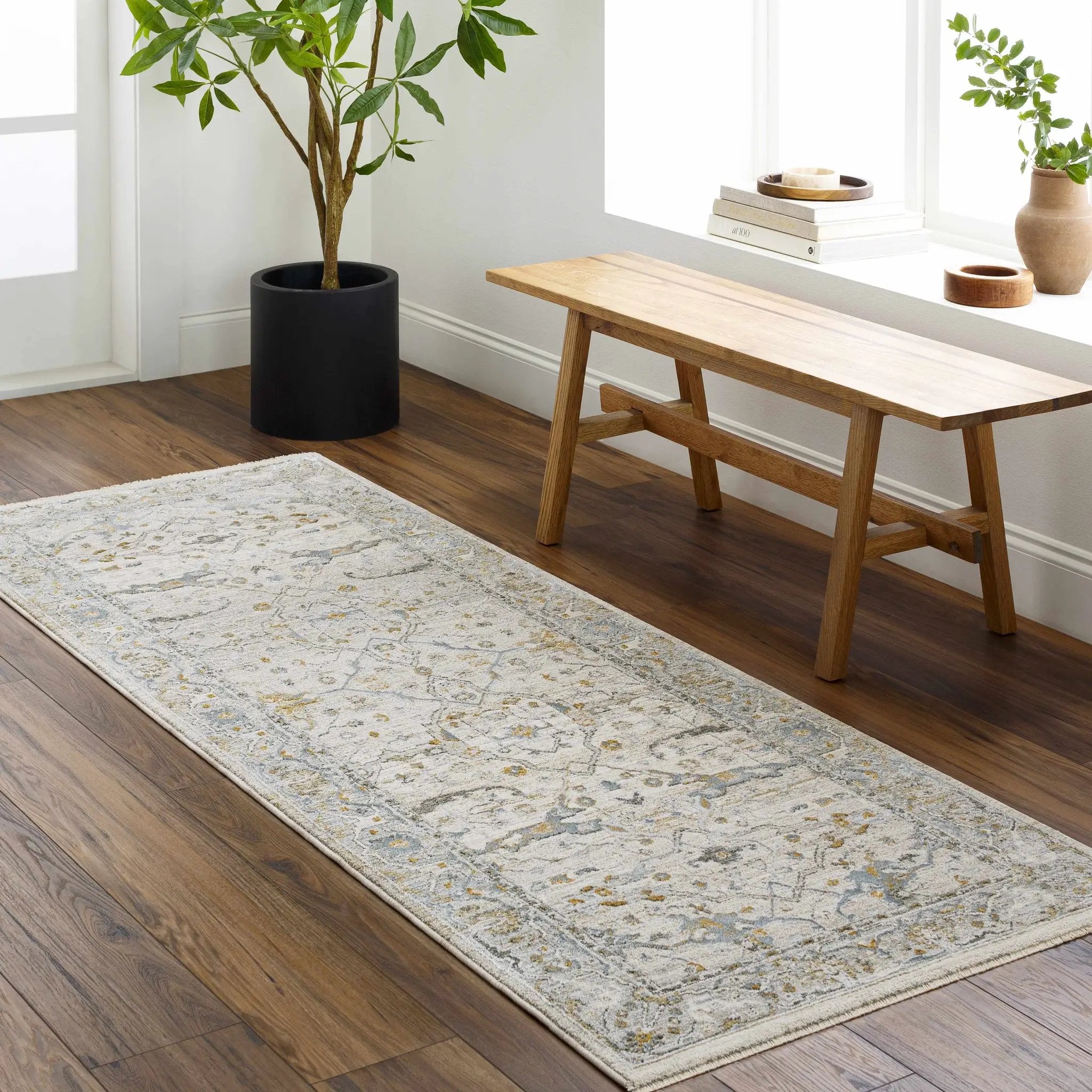 Aviva Off-White Textured Rug with Fringes by Boutique Rugs