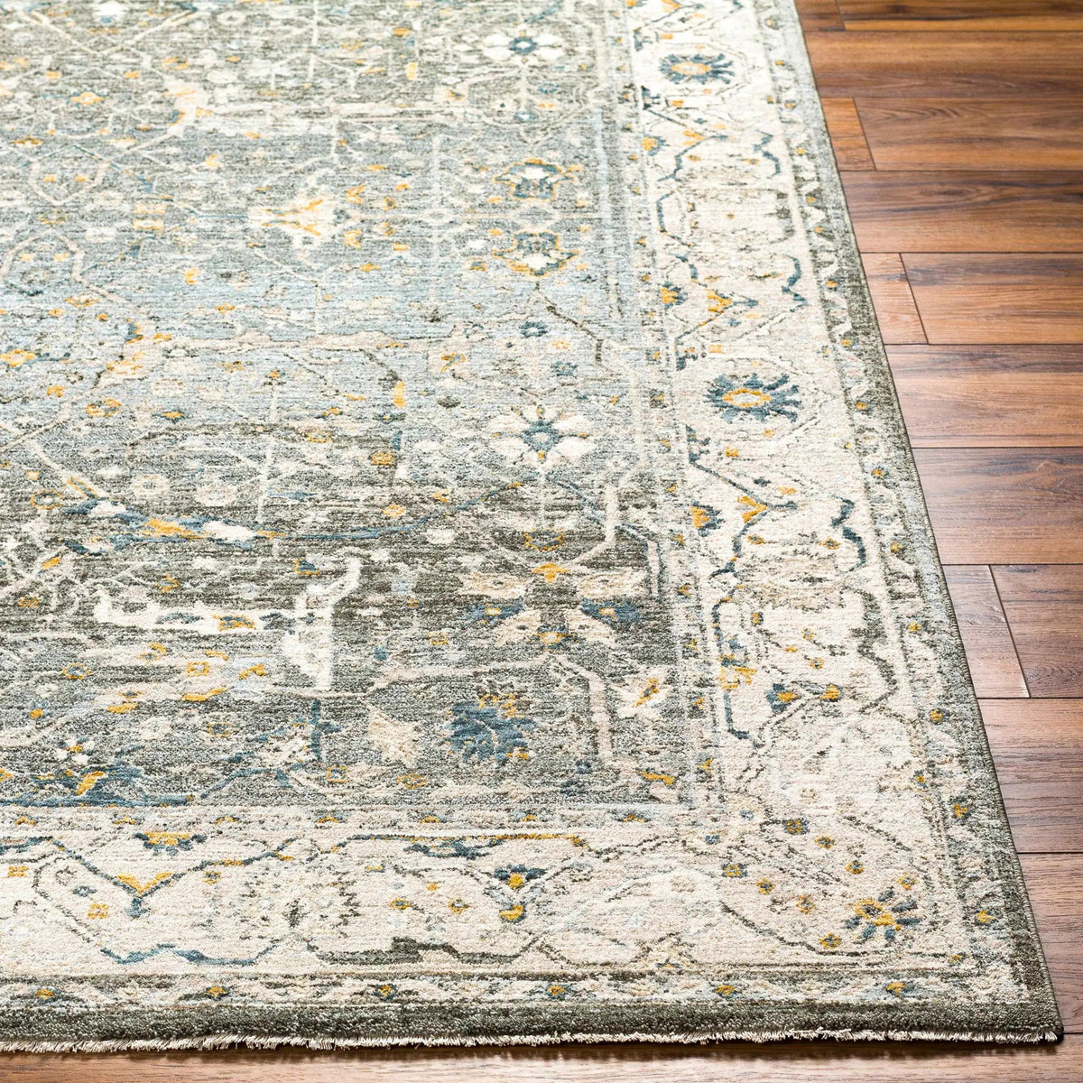 Aviva Teal Textured Rug with Fringes, photo 5 of 15
