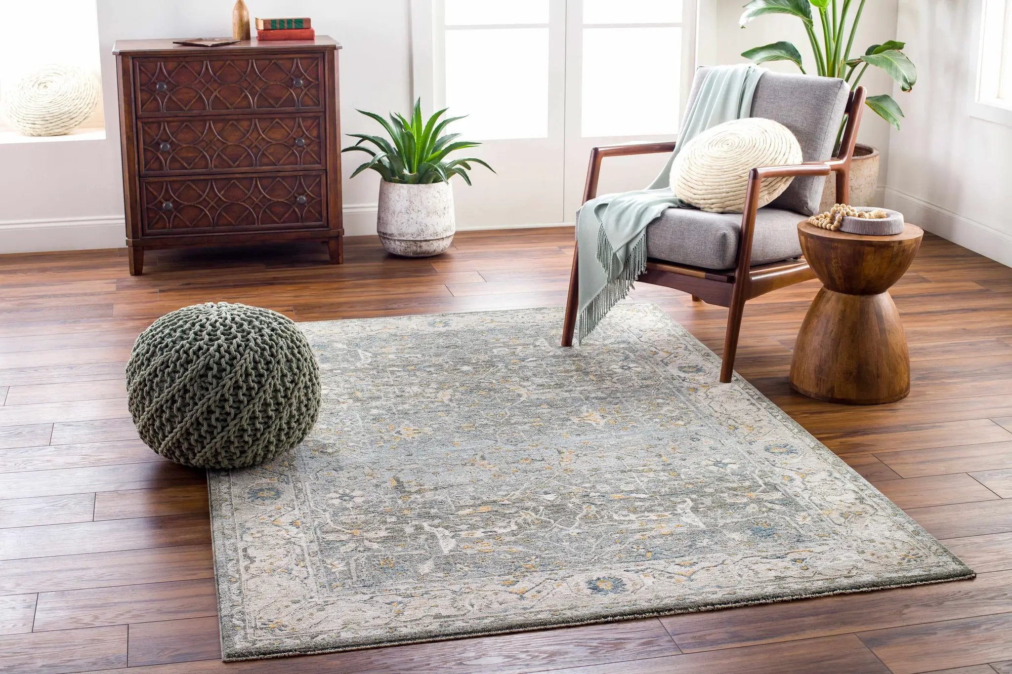 Aviva Teal Textured Rug with Fringes by Boutique Rugs