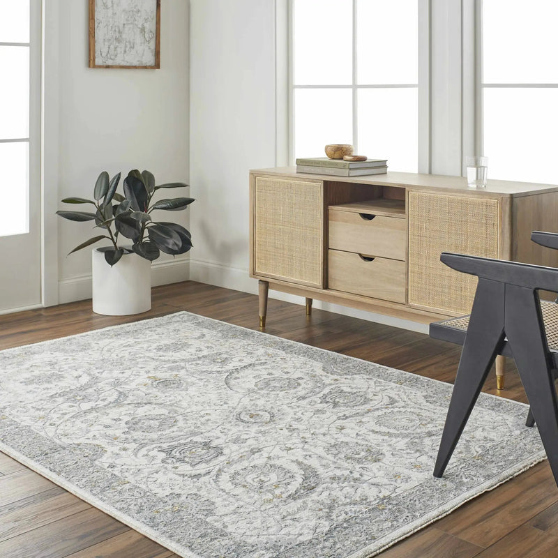 Gauge Cream & Gray Blue Rug with Fringes by Boutique Rugs