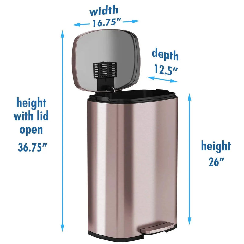 13-Gallon Copper Rose Gold Stainless Steel Step Trash Can with Deodorizer Filter by HomePacific