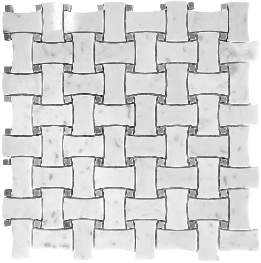 White 12x12 Polished Basketweave Bianco Carrara Bardiglio Nuvolato Marble Mosaic Tile (5 pack, 5 sq ft/case) by Apollo Tile