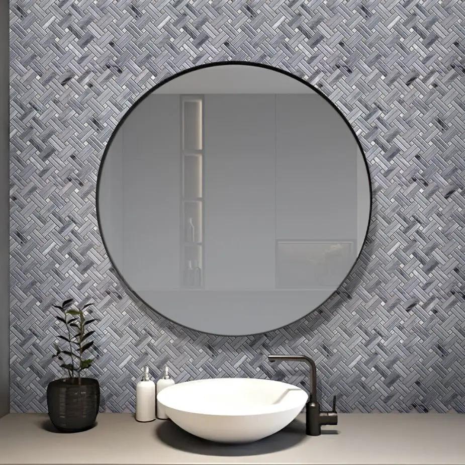Gray 11x11 Polished Basketweave Bardiglio Nuvolato Marble Mosaic Tile (5 pack, 4.47 sq ft/case) by Apollo Tile