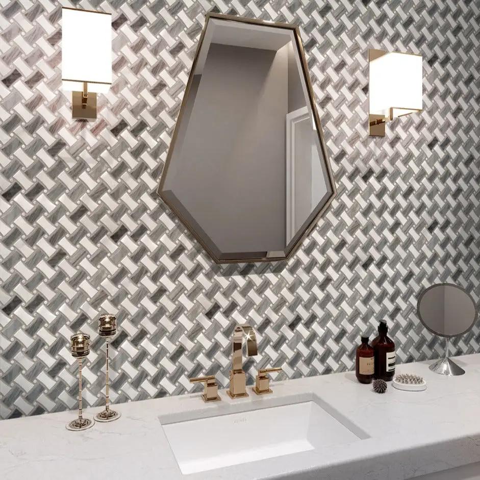 Bardiglio Nuvolato Eastern White 11x11 Polished Basketweave Marble Mosaic Tile (5 pack, 4.2 sq ft/case) by Apollo Tile
