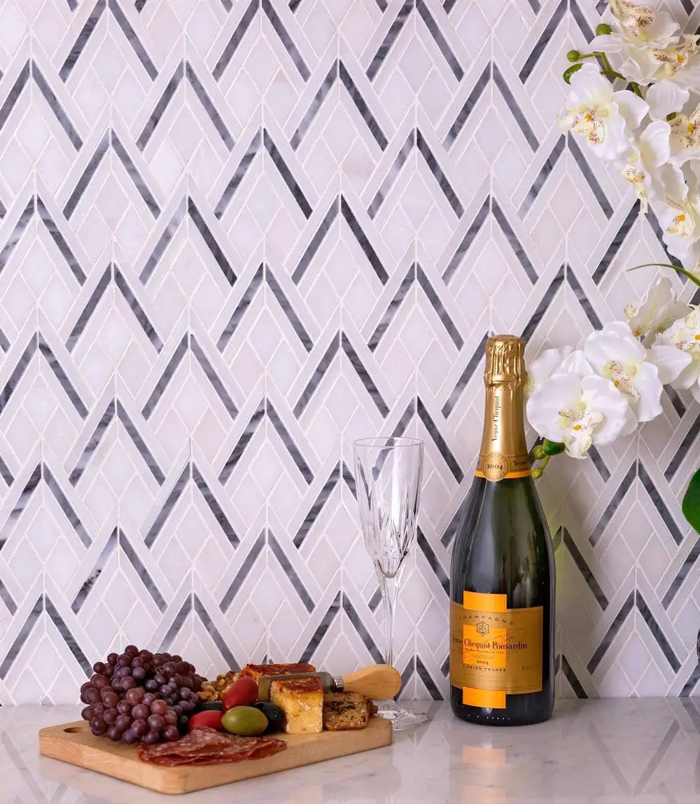 Gray White 9x10 Polished Pike Peak Marble Mosaic Tile (5 pack, 2.99 sq ft/case) by Apollo Tile