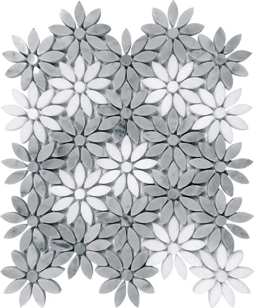 Carrara Grey Eastern White 11x12 Polished Multi-shaped Marble Mosaic Tile (5 pack, 4.46 sq ft/case) by Apollo Tile