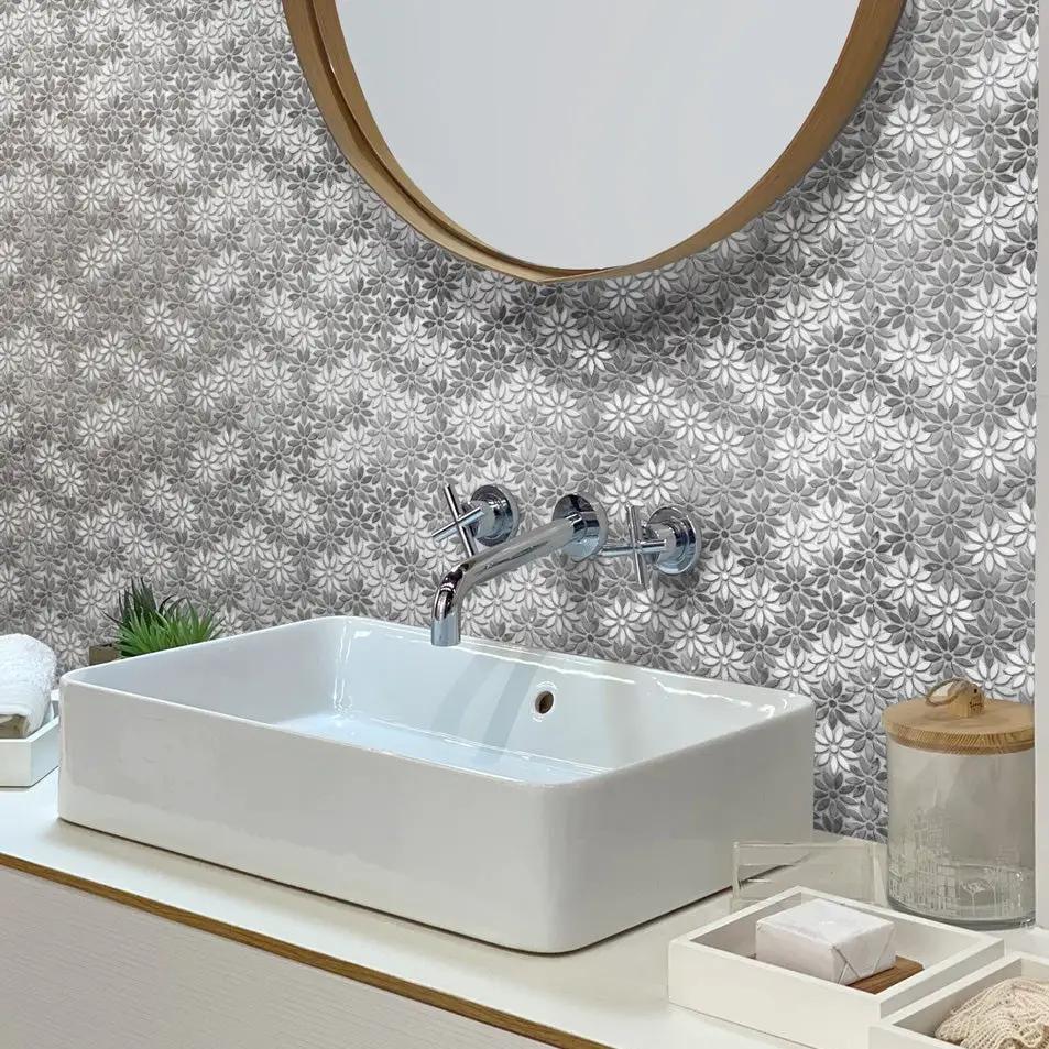 Carrara Grey Eastern White 11x12 Polished Multi-shaped Marble Mosaic Tile (5 pack, 4.46 sq ft/case) by Apollo Tile