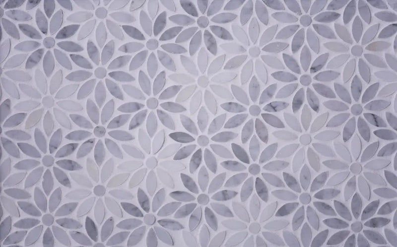 Carrara Grey Eastern White 11x12 Polished Multi-shaped Marble Mosaic Tile (5 pack, 4.46 sq ft/case) by Apollo Tile