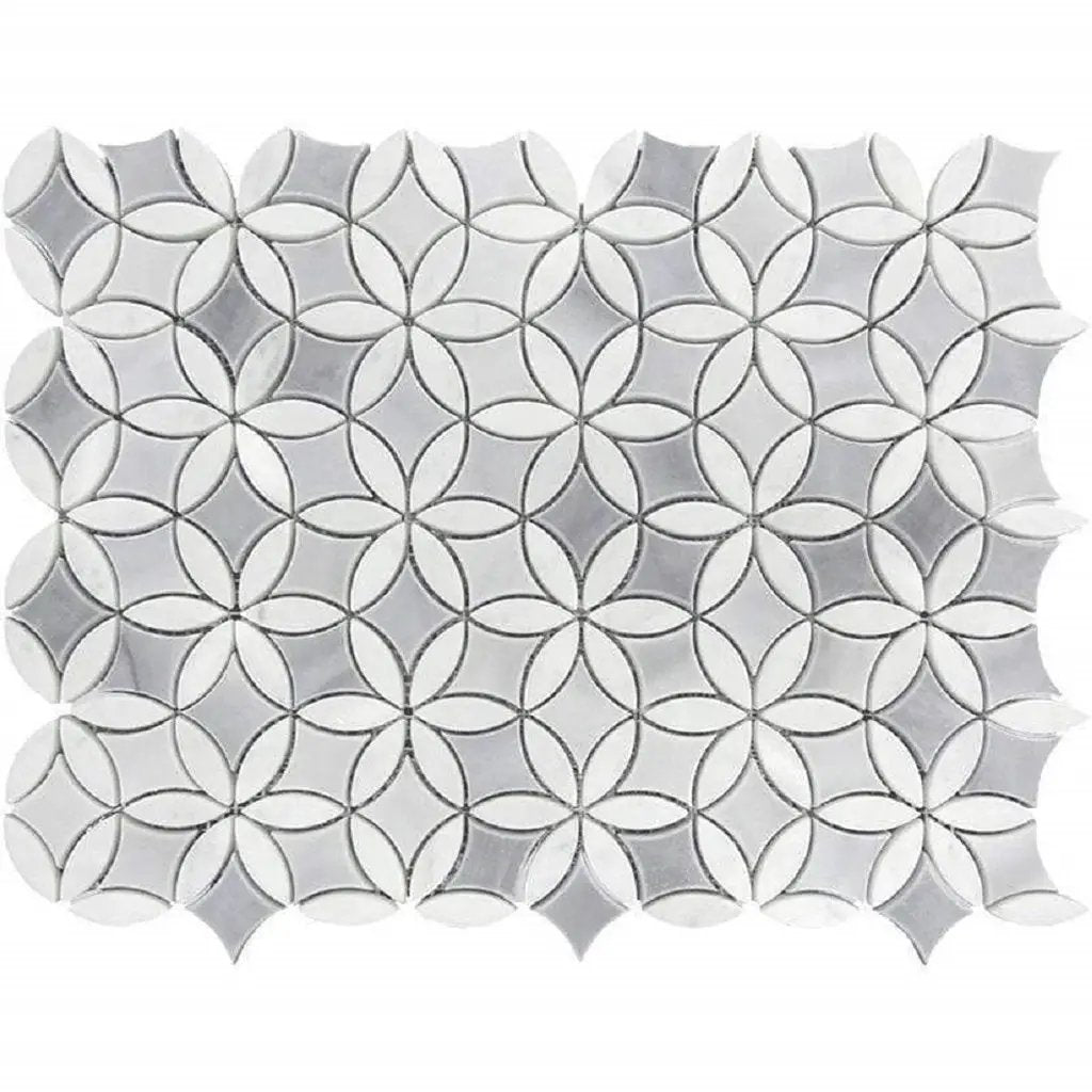 Gray White 12x15 Polished Floral Marble Mosaic Tile (5 pack, 6.18 sq ft/case) by Apollo Tile